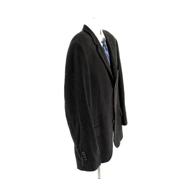 Joseph‎ Abboud Soft Tweed Wool Blue Black Tan Check 3 Button Sport Coat 44R